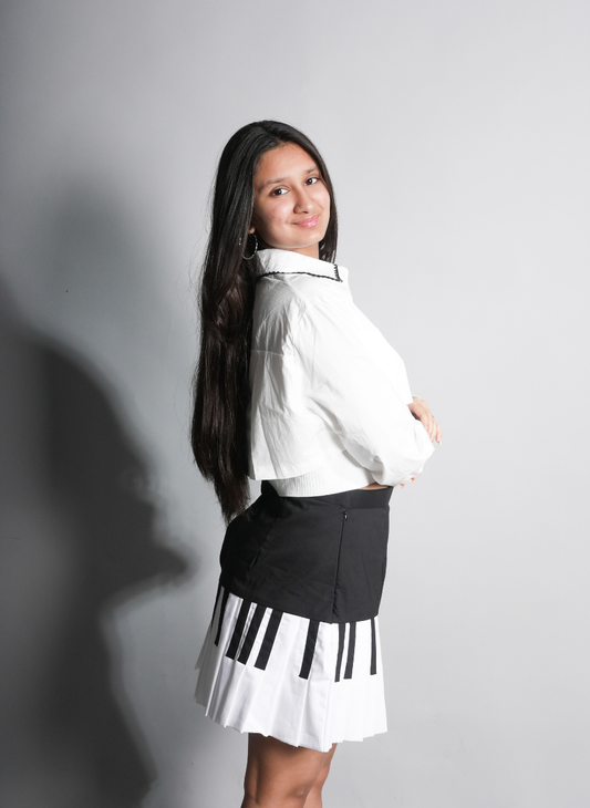 Rhythmic Monochrome Pleat Skirt