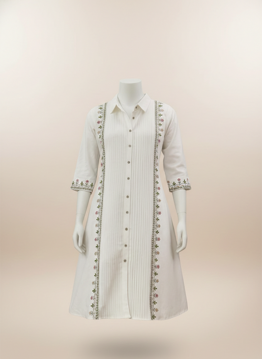 White Button-Down Midi Dress