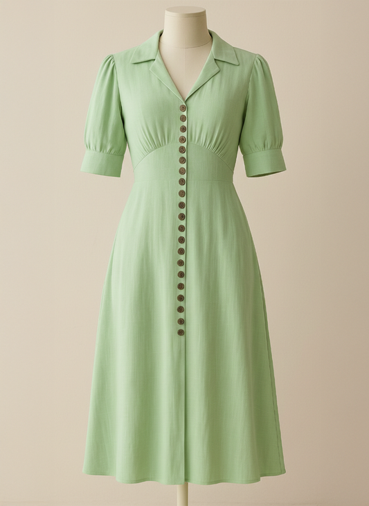 Sage Green Button-Front Dress - SOLD OUT