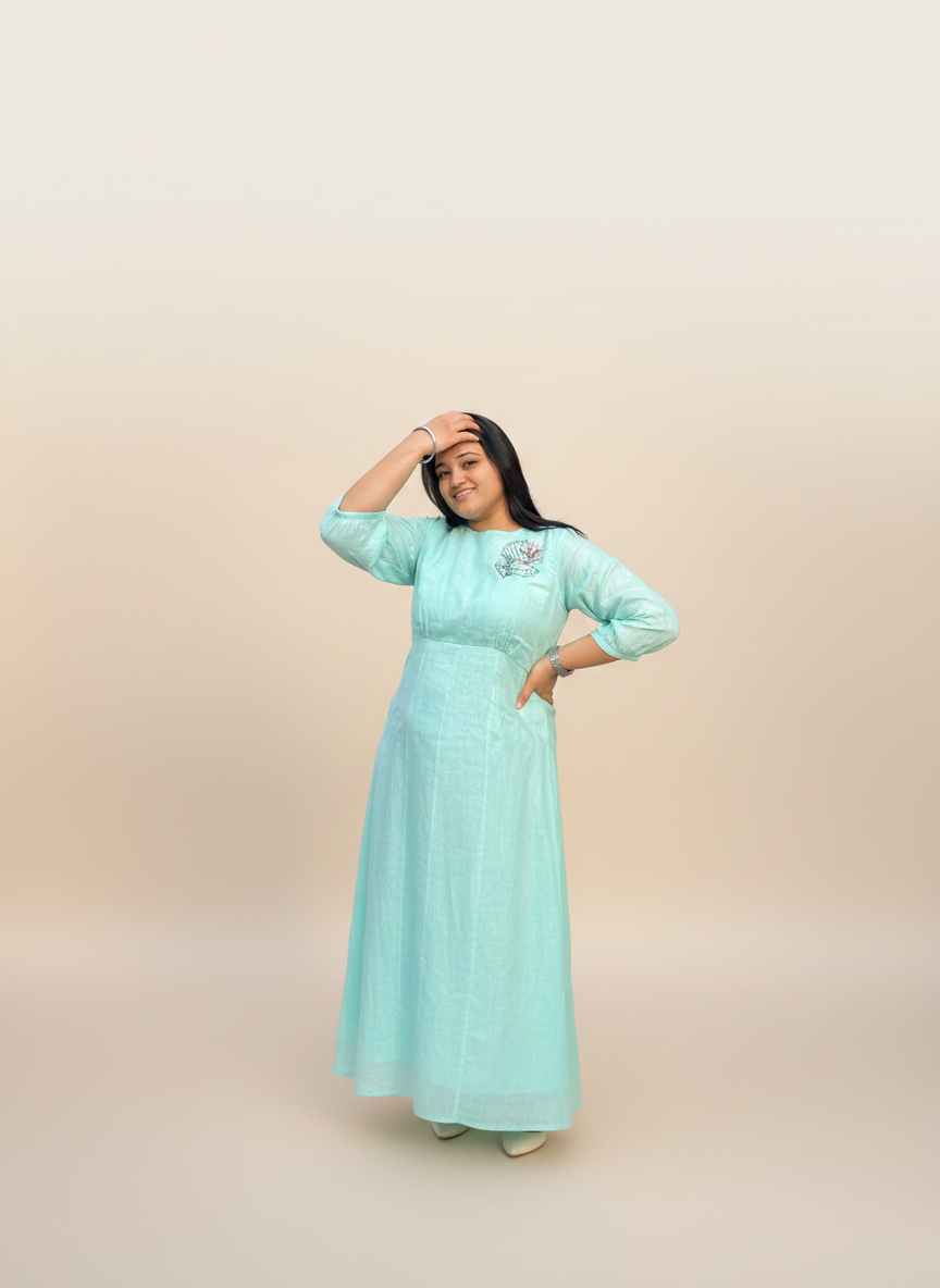 Aqua Serenity Linen Dress
