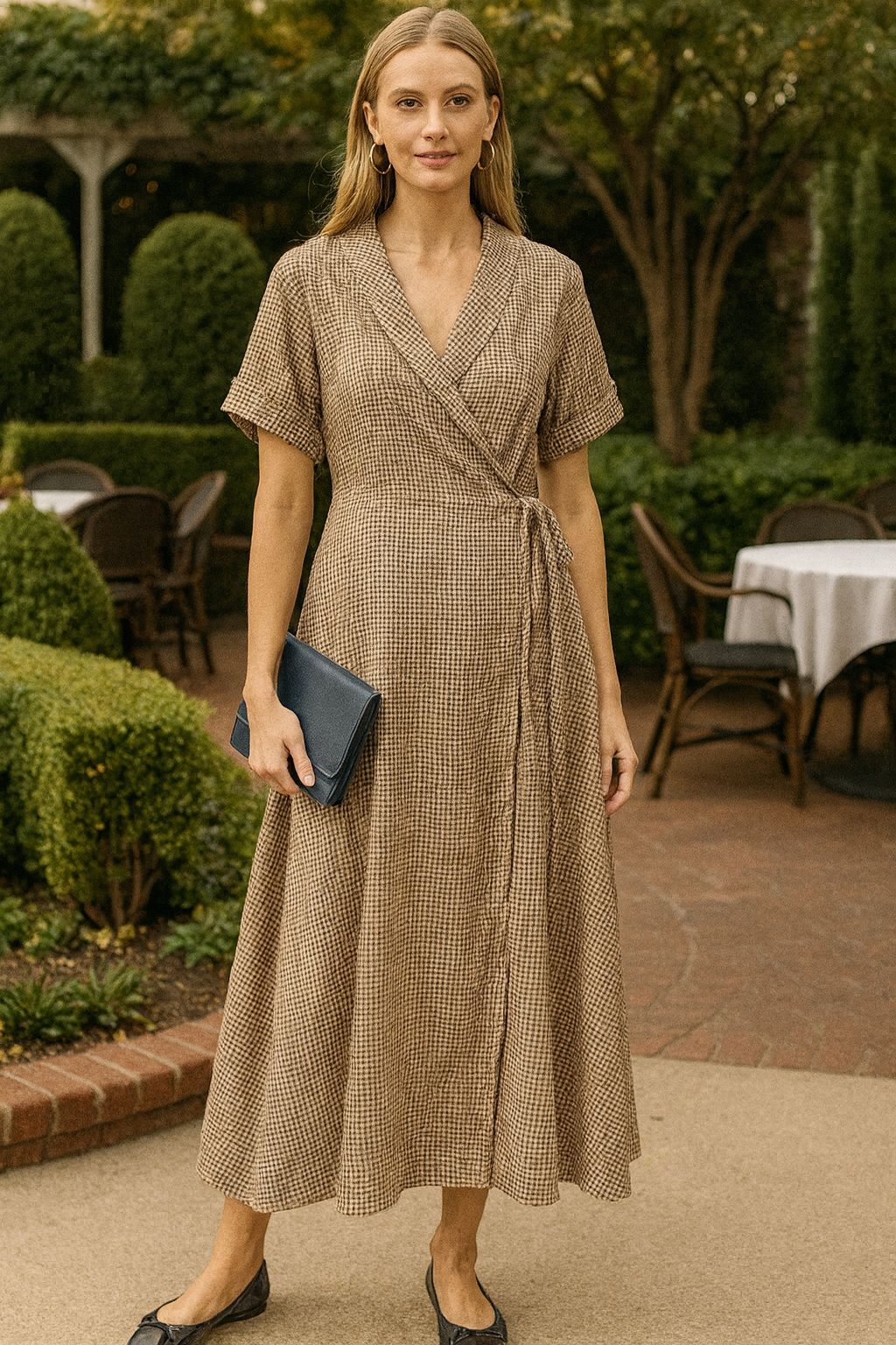 Brown Small Checked Dress