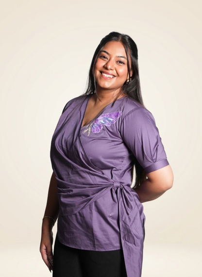 Violet Butterfly Wrap Top