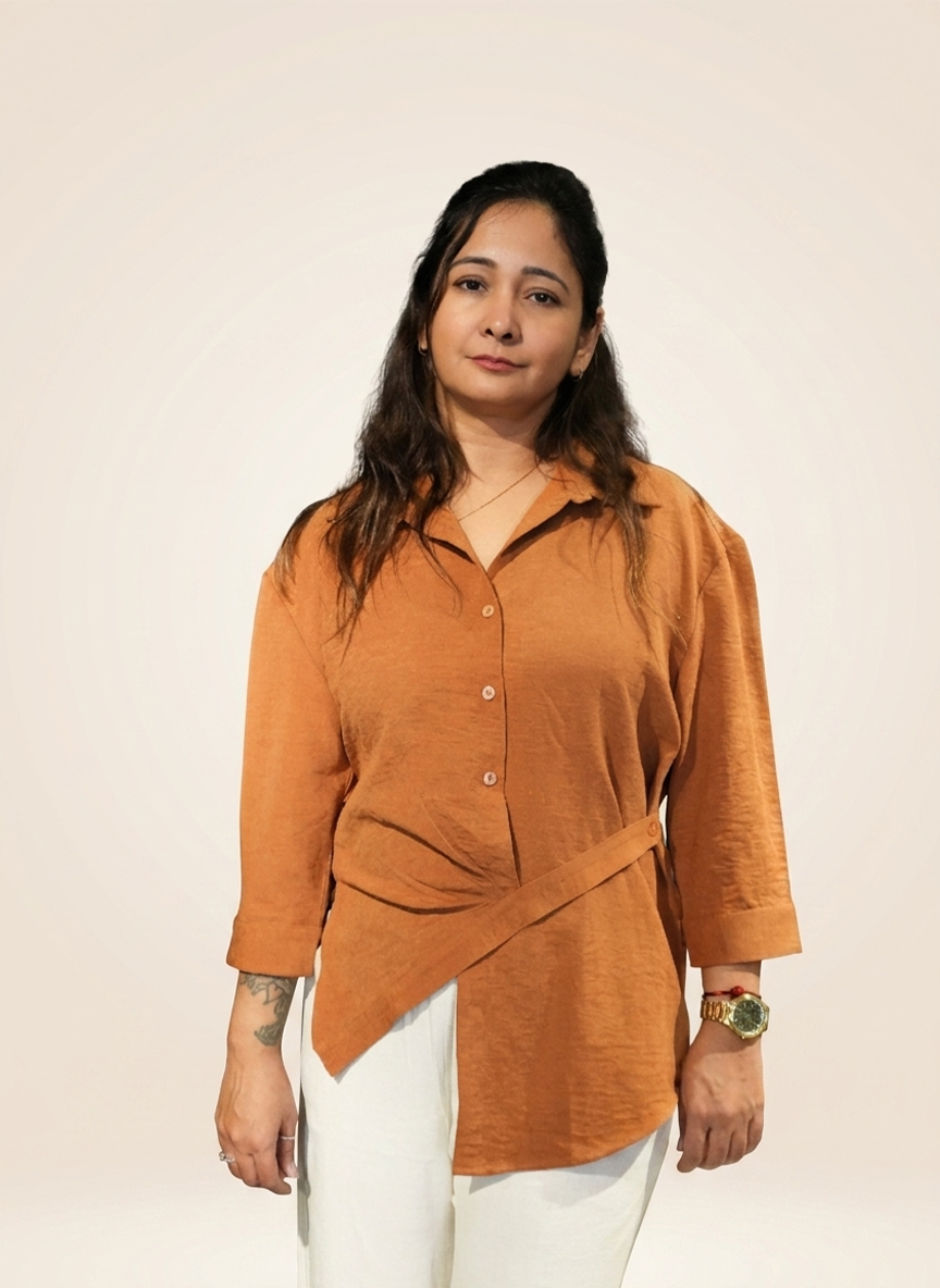 Sculpted Rust Wrap Top