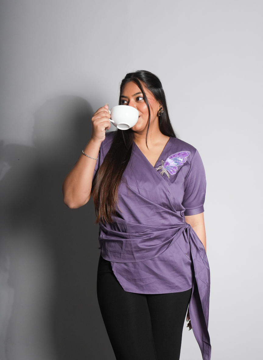 Violet Butterfly Wrap Top