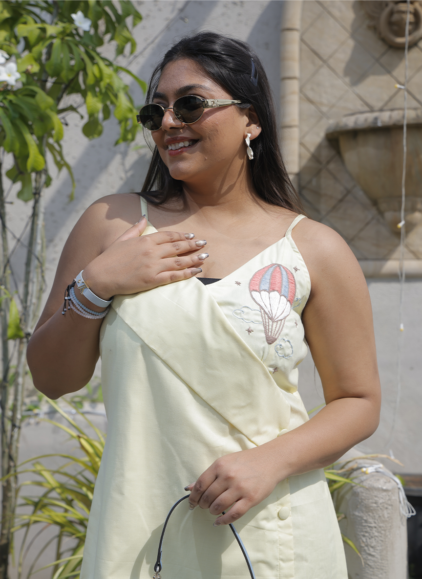 Lemon Asymmetric Wrap Dress