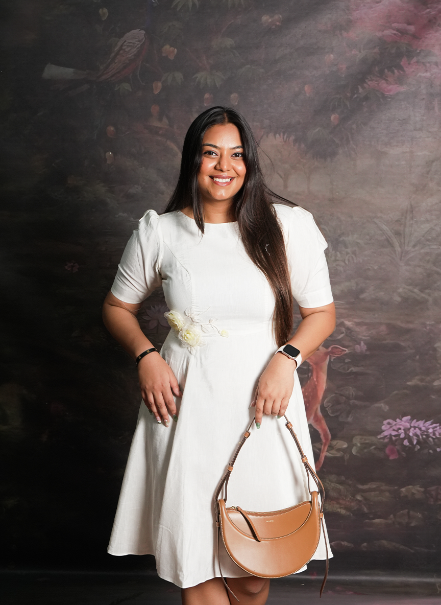Floral-Accented White Midi Dress