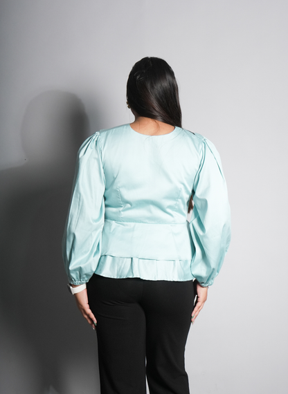 Azure Floral Wrap Blouse