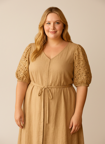 Ochre Textured Midi Dress