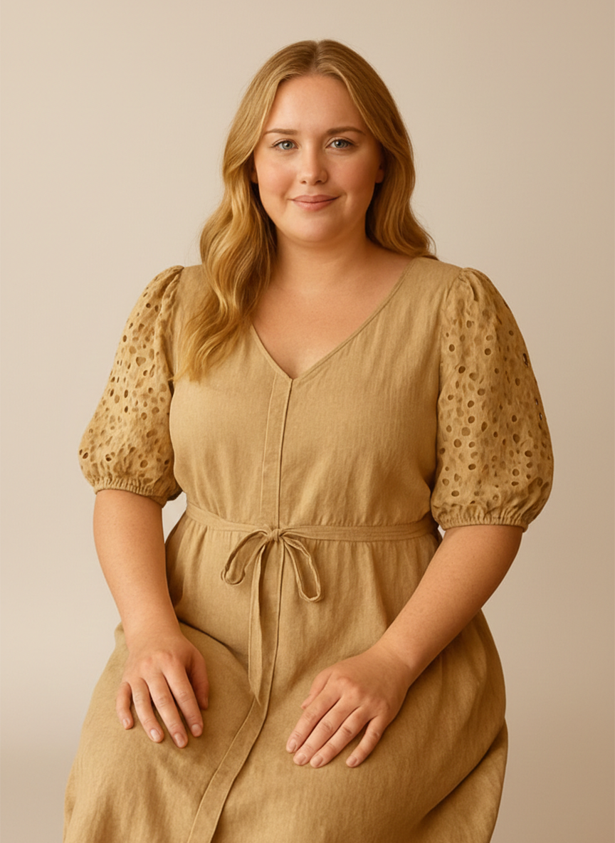 Ochre Textured Midi Dress
