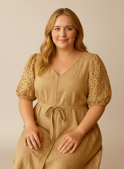 Ochre Textured Midi Dress