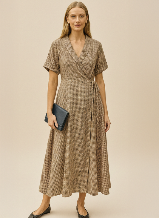 Brown Small Checked Dress