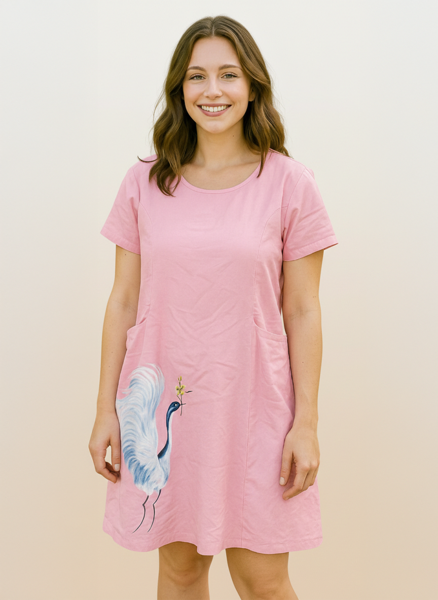 BLUSH CRANE PAINTED DRESS