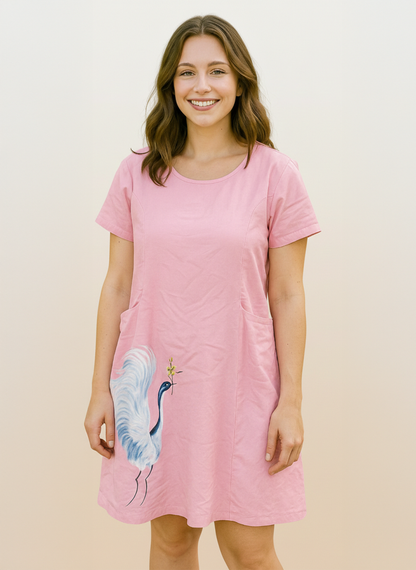 BLUSH CRANE PAINTED DRESS