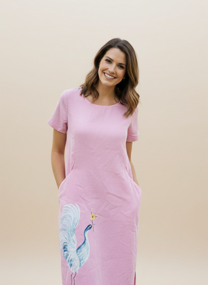 BLUSH CRANE PAINTED DRESS