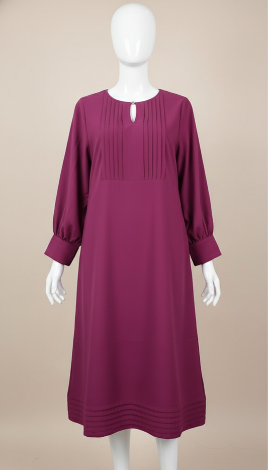 Maroon Pleated Midi Dress