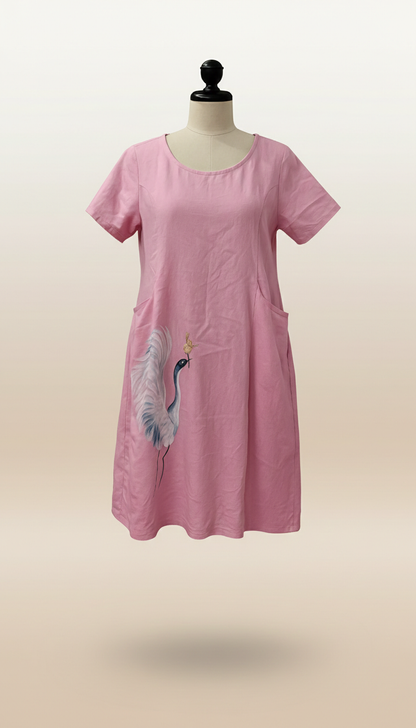 BLUSH CRANE PAINTED DRESS