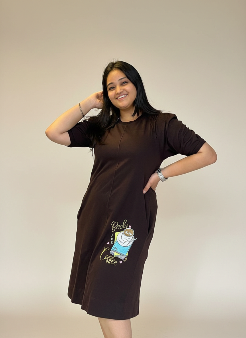 Books & Coffee Brown Dress