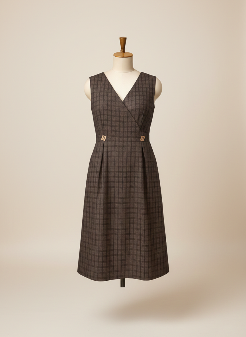 Everyday Brown Checked Midi Dress