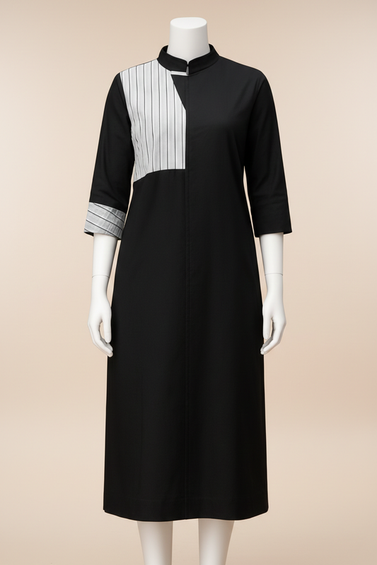 Classic Noir Contrast Dress