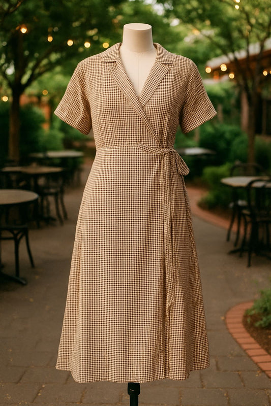 Brown Small Checked Dress