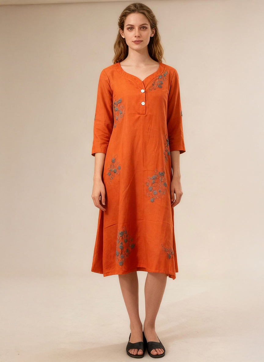 Burnt Orange Midi Dress