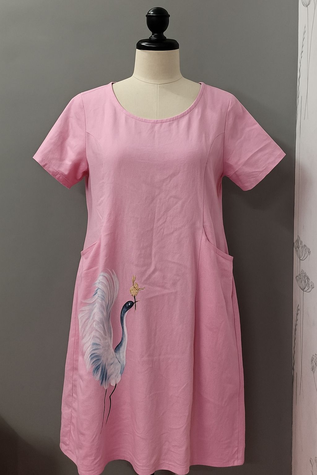 BLUSH CRANE PAINTED DRESS