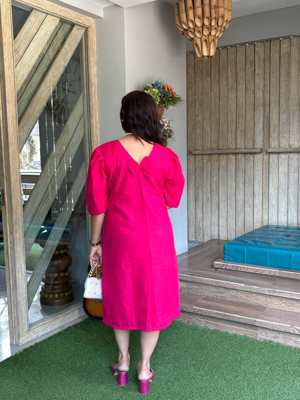 ELEGANT PINK BOW DETAIL DRESS